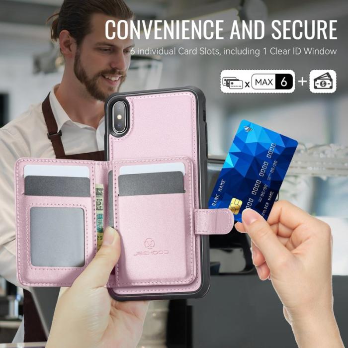 JEEHOOD - JEEHOOD J09 Fodral i läder för iPhone XS/X - RFID, Rosa