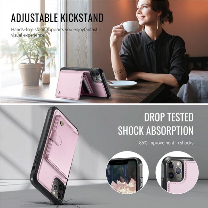 JEEHOOD - JEEHOOD J09 Fodral iPhone 11 Pro RFID Blocker Läder Rosa