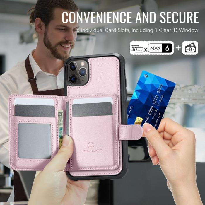 JEEHOOD - JEEHOOD J09 Fodral iPhone 11 Pro RFID Blocker Läder Rosa