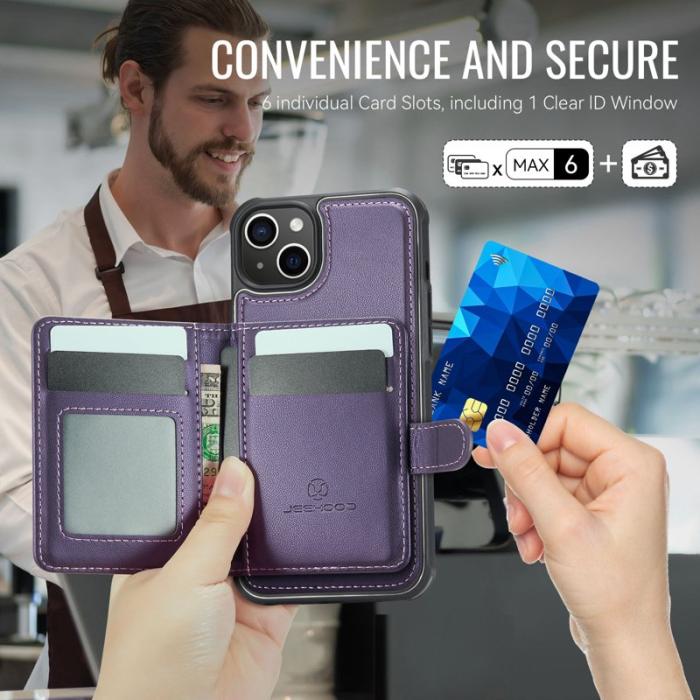 JEEHOOD - JEEHOOD J09 Fodral iPhone 13 6.1 tum Läder MagSafe Lila
