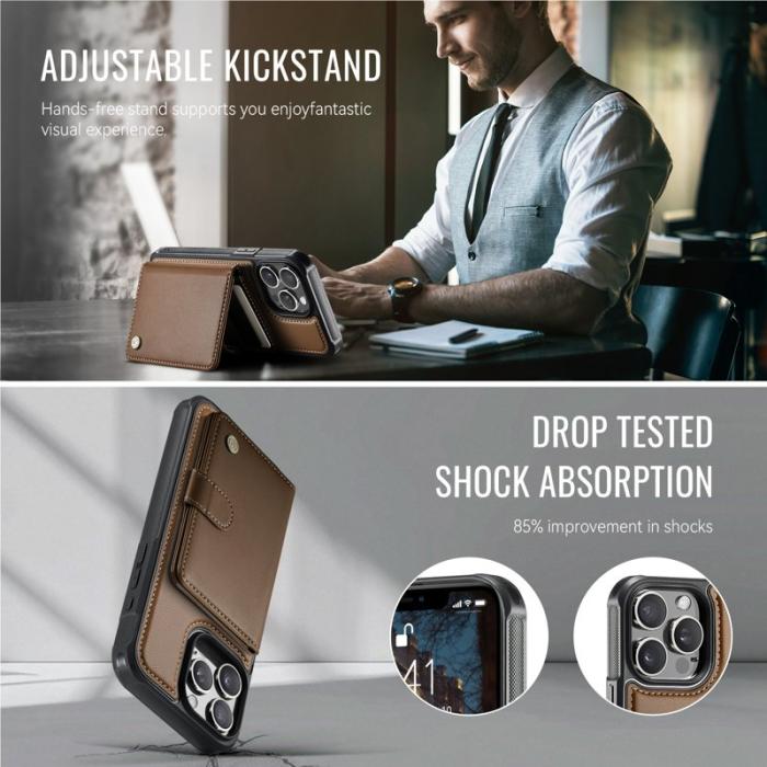 JEEHOOD - JEEHOOD J09 Fodral iPhone 13 Pro 6.1 tum RFID Läder Brun