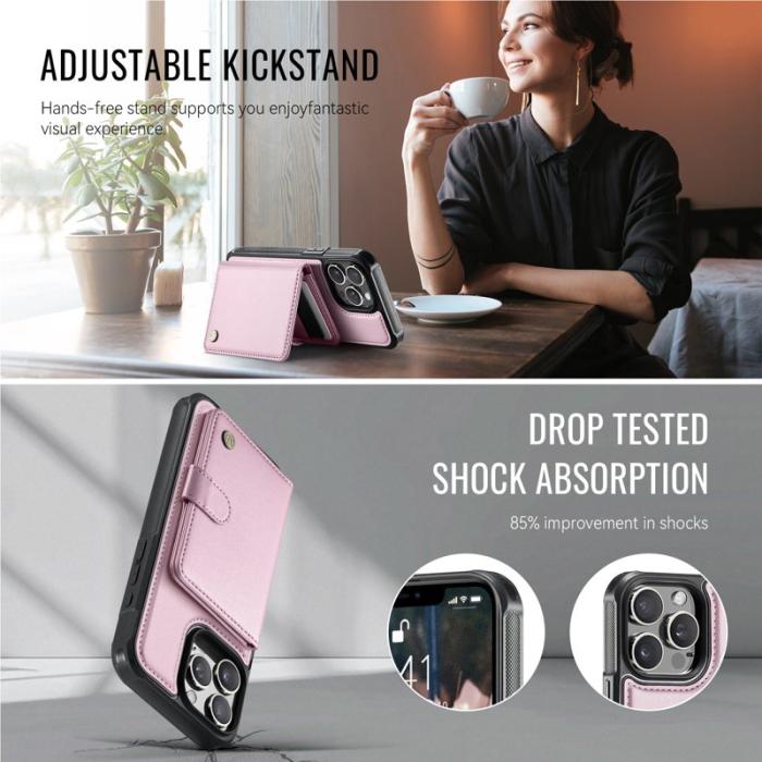 JEEHOOD - JEEHOOD J09 Fodral iPhone 13 Pro 6.1 tum RFID Läder Rosa