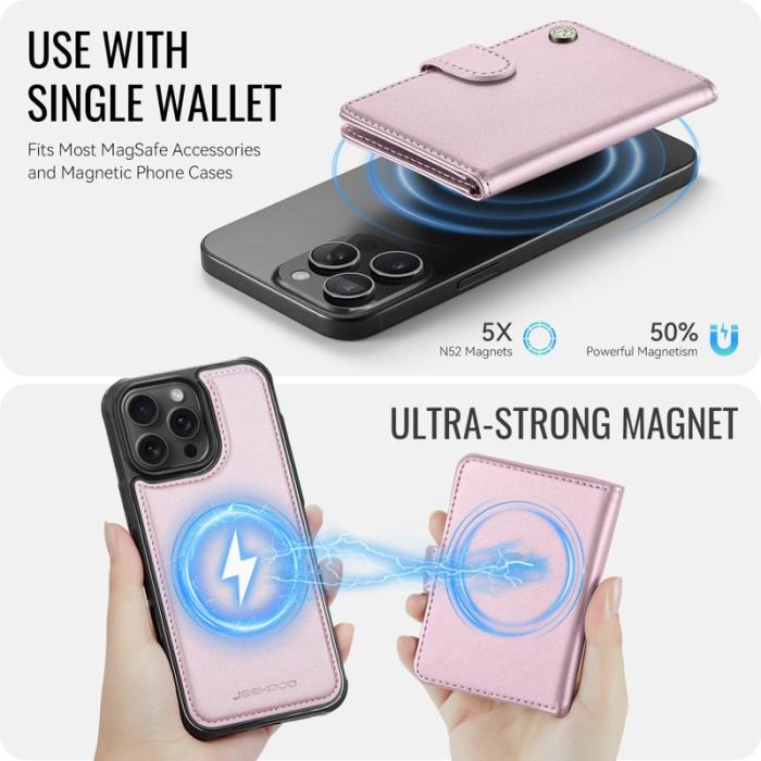 JEEHOOD - JEEHOOD J09 Fodral iPhone 13 Pro 6.1 tum RFID Läder Rosa