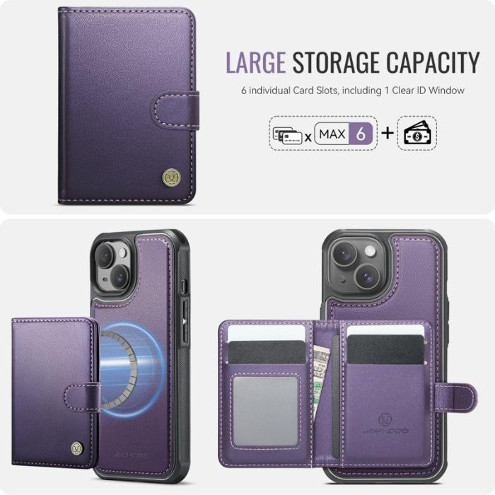 JEEHOOD - JEEHOOD J09 Fodral iPhone 15 Plus / 14 Plus Läder MagSafe Lila