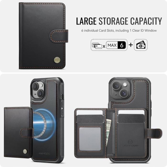 JEEHOOD - JEEHOOD J09 Fodral iPhone 15 Plus / 14 Plus RFID Läder Svart