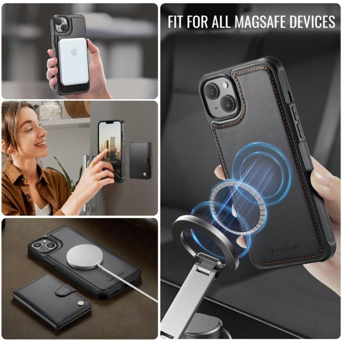 JEEHOOD - JEEHOOD J09 Fodral iPhone 15 Plus / 14 Plus RFID Läder Svart