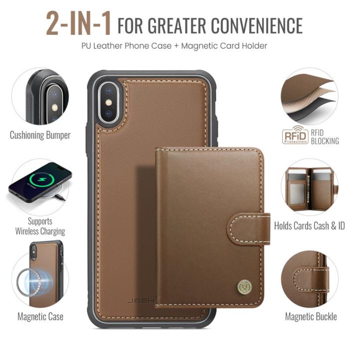 JEEHOOD - JEEHOOD J09 Fodral iPhone XS Max 6.5 tum RFID Läder Brun
