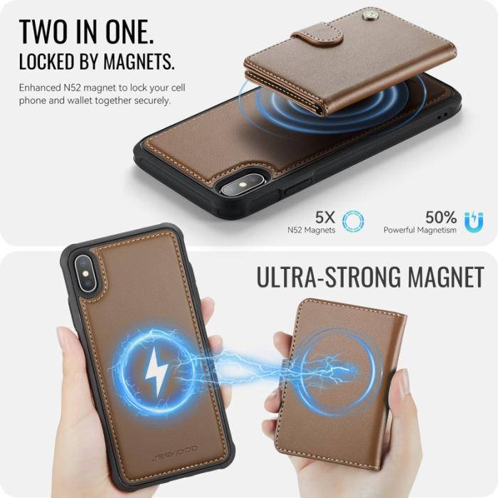 JEEHOOD - JEEHOOD J09 Fodral iPhone XS Max 6.5 tum RFID Läder Brun