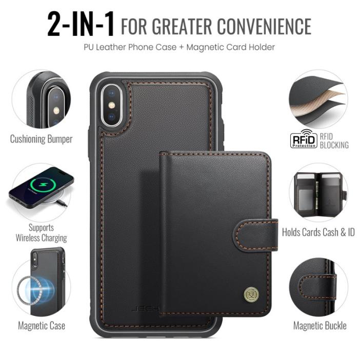 JEEHOOD - JEEHOOD J09 Fodral iPhone XS Max 6.5 tum RFID Läder Svart