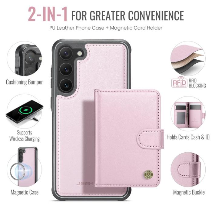JEEHOOD - JEEHOOD J09 Fodral till Samsung Galaxy S23 RFID Läder Rosa