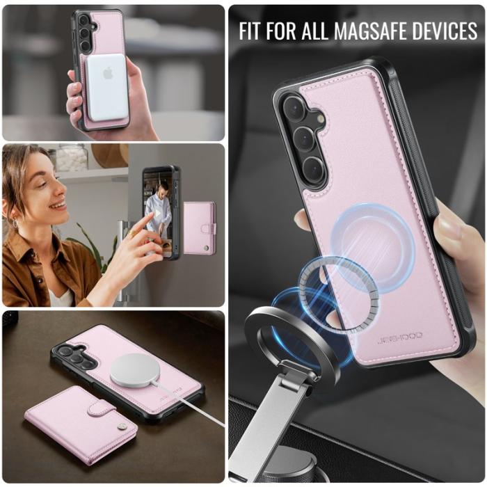 JEEHOOD - JEEHOOD J09 Fodral till Samsung Galaxy S24+ Läder MagSafe Rosa