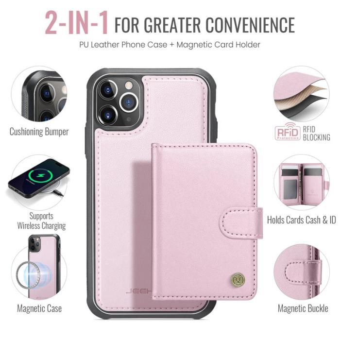 JEEHOOD - JEEHOOD J09 iPhone 11 Pro Max Skal RFID Läder MagSafe - Rosa