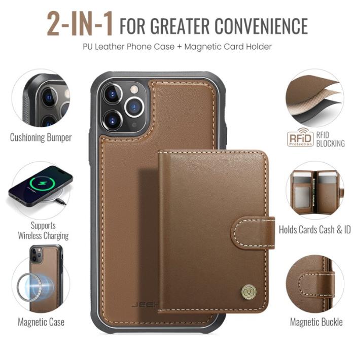 JEEHOOD - JEEHOOD J09 iPhone 11 Pro Skal RFID Läder MagSafe - Brun