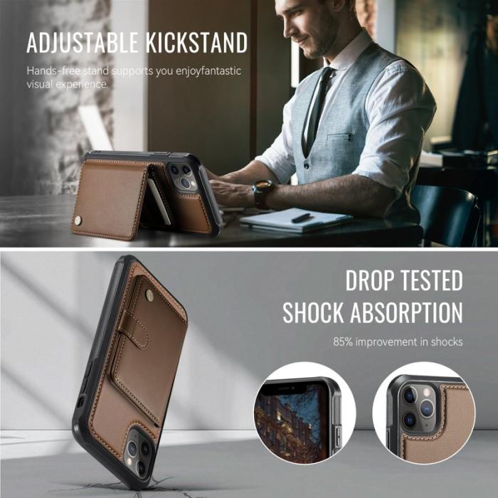 JEEHOOD - JEEHOOD J09 iPhone 11 Pro Skal RFID Läder MagSafe - Brun