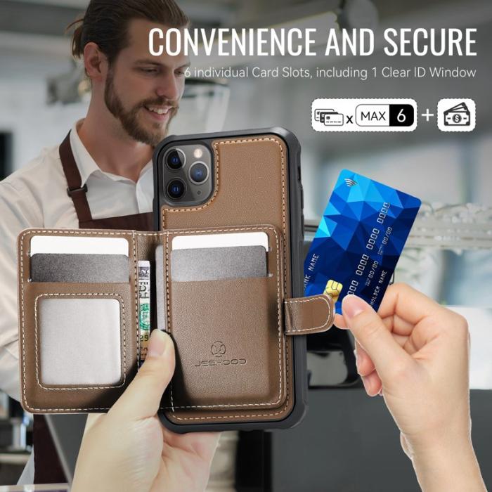 JEEHOOD - JEEHOOD J09 iPhone 11 Pro Skal RFID Läder MagSafe - Brun