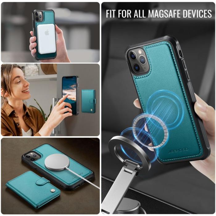 JEEHOOD - JEEHOOD J09 iPhone 11 Pro Skal RFID Läder MagSafe Grön