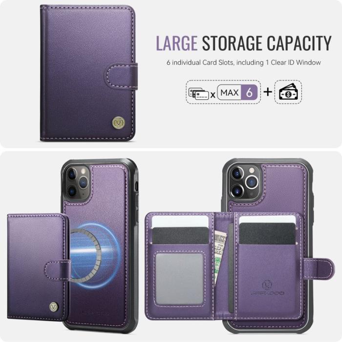 JEEHOOD - JEEHOOD J09 iPhone 11 Pro Skal RFID Låsfunktion Läder Lila