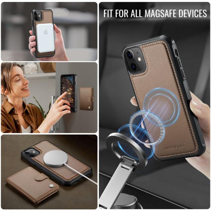 JEEHOOD - JEEHOOD J09 iPhone 11 Skal RFID Blocker Läder MagSafe - Brun