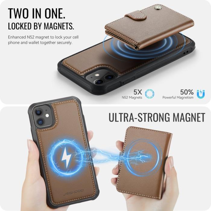 JEEHOOD - JEEHOOD J09 iPhone 11 Skal RFID Blocker Läder MagSafe - Brun