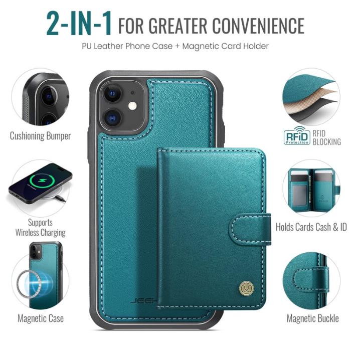 JEEHOOD - JEEHOOD J09 iPhone 11 Skal RFID Blocker Läder MagSafe Grön