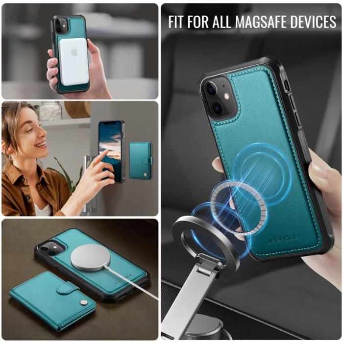 JEEHOOD - JEEHOOD J09 iPhone 11 Skal RFID Blocker Läder MagSafe Grön