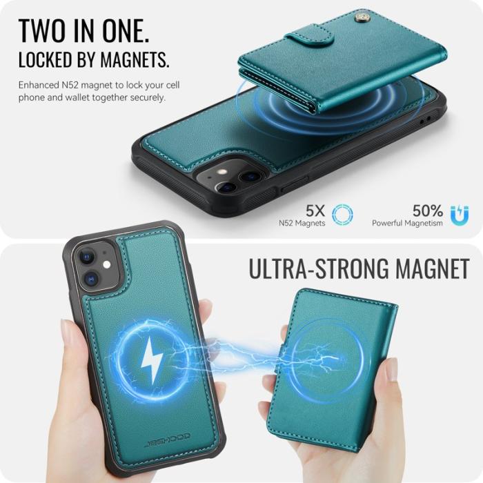 JEEHOOD - JEEHOOD J09 iPhone 11 Skal RFID Blocker Läder MagSafe Grön