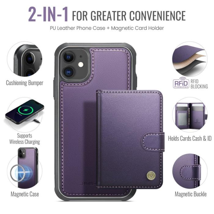 JEEHOOD - JEEHOOD J09 iPhone 11 Skal RFID Blocker Läder MagSafe Lila