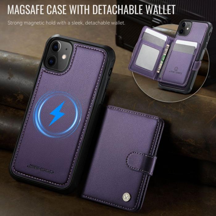 JEEHOOD - JEEHOOD J09 iPhone 11 Skal RFID Blocker Läder MagSafe Lila