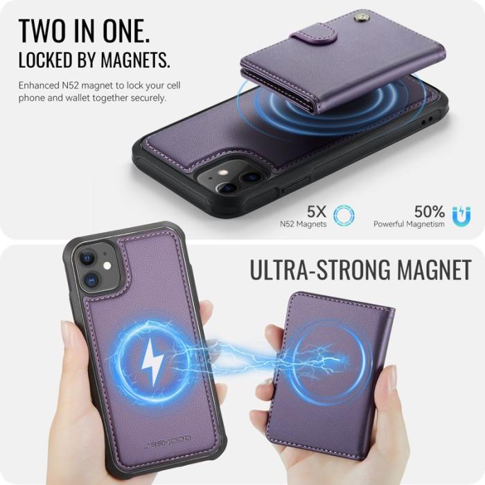 JEEHOOD - JEEHOOD J09 iPhone 11 Skal RFID Blocker Läder MagSafe Lila