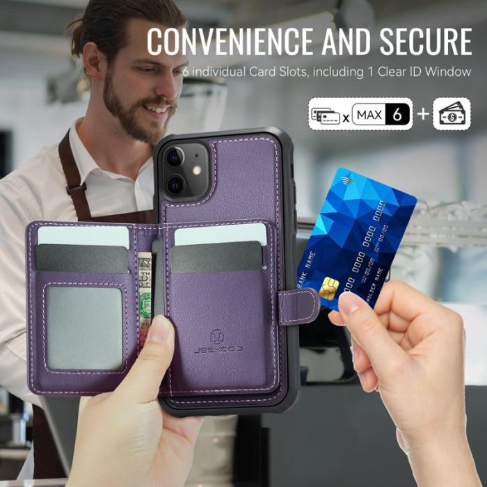 JEEHOOD - JEEHOOD J09 iPhone 11 Skal RFID Blocker Läder MagSafe Lila