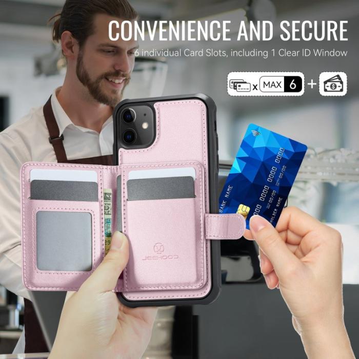 JEEHOOD - JEEHOOD J09 iPhone 11 Skal RFID Blocker Läder MagSafe - Rosa