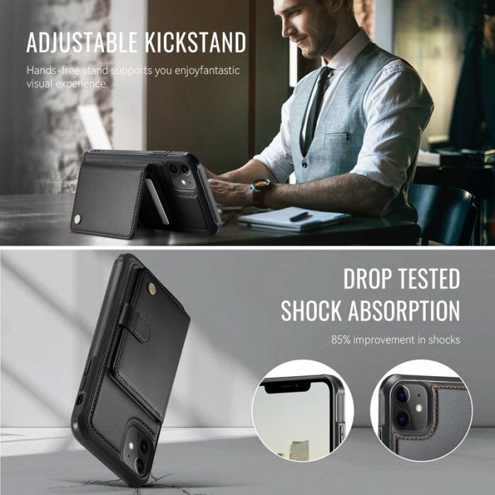 JEEHOOD - JEEHOOD J09 iPhone 11 Skal RFID Skydd Läder MagSafe - Svart