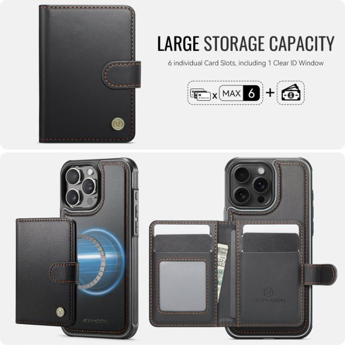 JEEHOOD - JEEHOOD J09 iPhone 14 Pro Fodral RFID Läder MagSafe Svart
