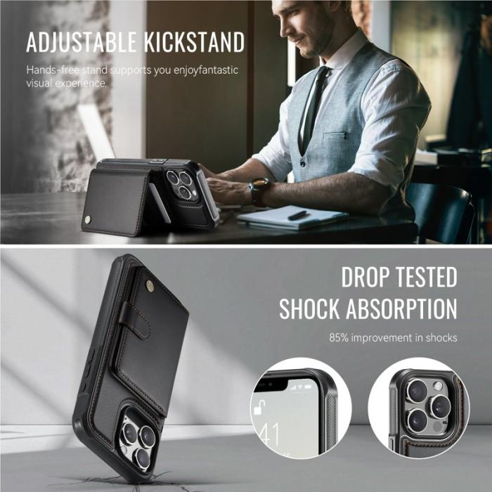 JEEHOOD - JEEHOOD J09 iPhone 14 Pro Max Skal RFID Läder Svart