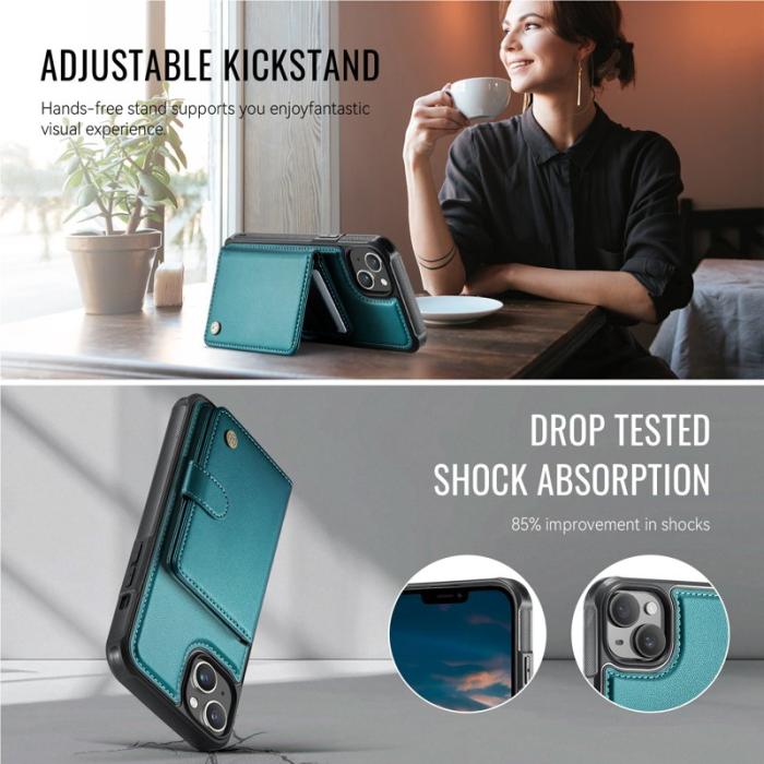 JEEHOOD - JEEHOOD J09 iPhone 14 Skal RFID Blocker Läder Grön