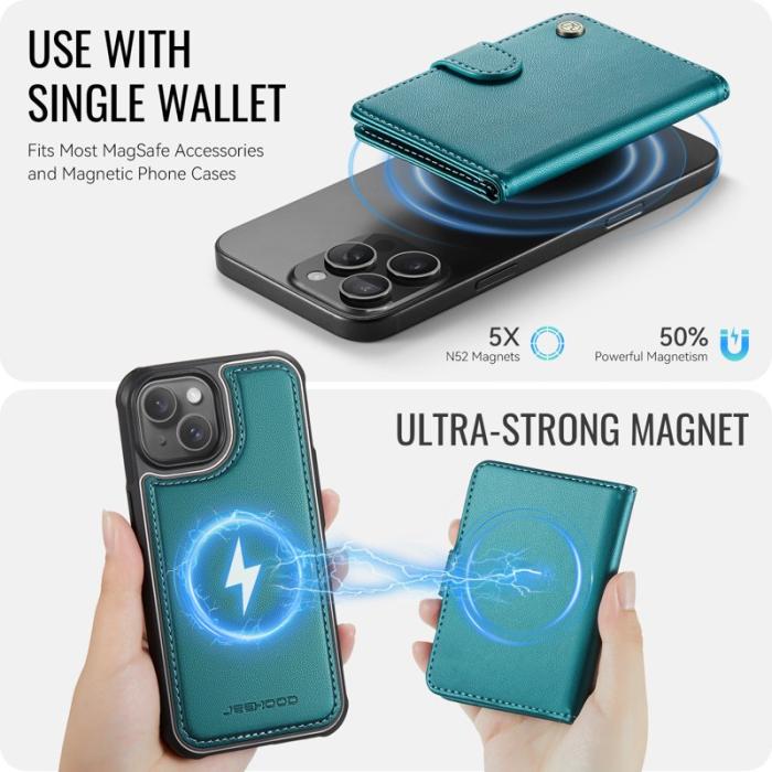 JEEHOOD - JEEHOOD J09 iPhone 14 Skal RFID Blocker Läder Grön