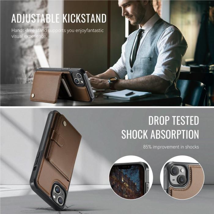 JEEHOOD - JEEHOOD J09 iPhone 14 Skal RFID Blocker Läder MagSafe - Brun