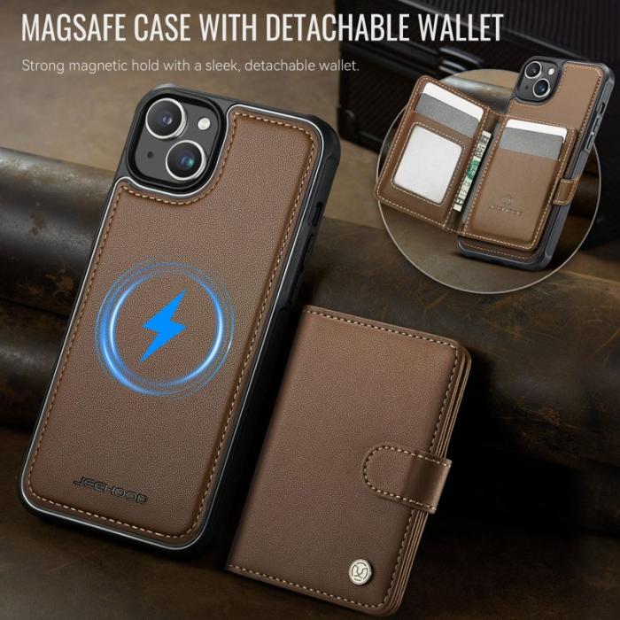 JEEHOOD - JEEHOOD J09 iPhone 14 Skal RFID Blocker Läder MagSafe - Brun