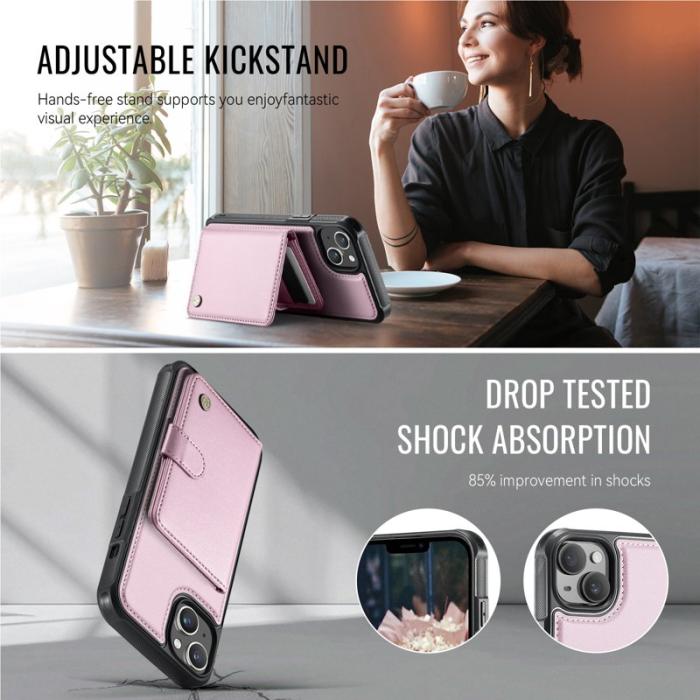 JEEHOOD - JEEHOOD J09 iPhone 14 Skal RFID Skydd Läder MagSafe - Rosa