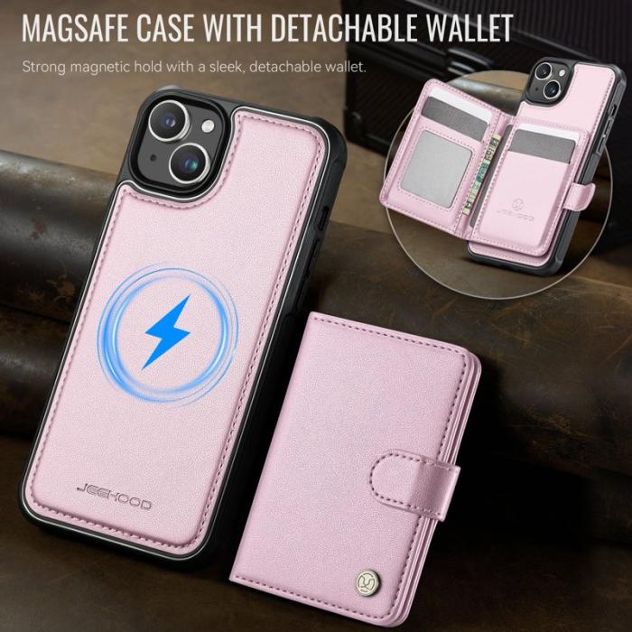 JEEHOOD - JEEHOOD J09 iPhone 14 Skal RFID Skydd Läder MagSafe - Rosa