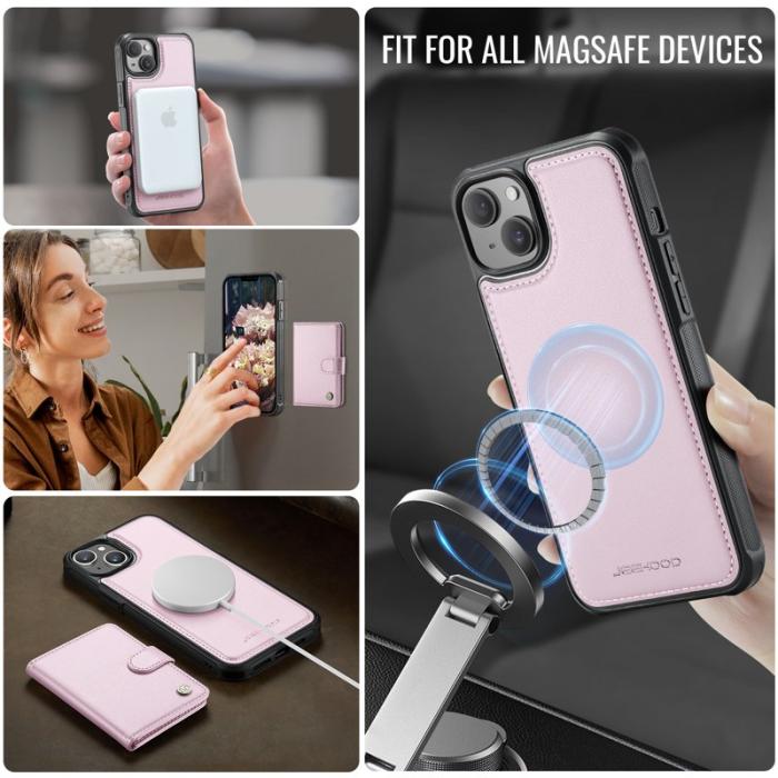 JEEHOOD - JEEHOOD J09 iPhone 14 Skal RFID Skydd Läder MagSafe - Rosa