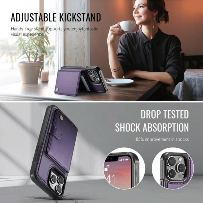 JEEHOOD - JEEHOOD J09 iPhone 15 Pro Max Skal Läder RFID MagSafe Lila