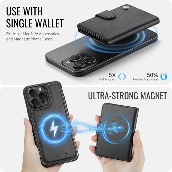 JEEHOOD - JEEHOOD J09 iPhone 15 Pro Max Skal med RFID Skydd - Svart