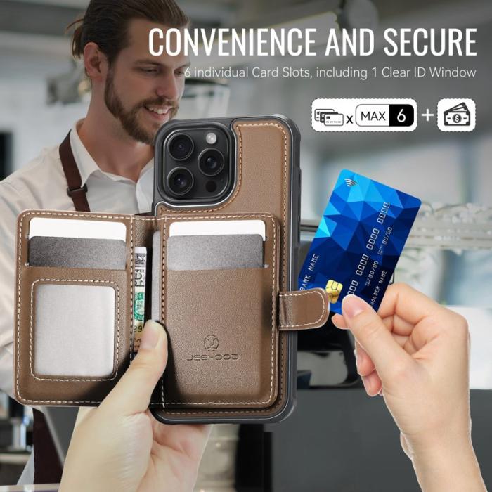 JEEHOOD - JEEHOOD J09 iPhone 15 Pro Max Skal RFID Läder MagSafe - Brun
