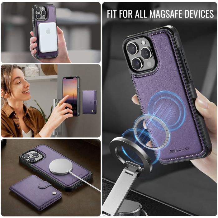 JEEHOOD - JEEHOOD J09 iPhone 15 Pro Skal Läder MagSafe Kompatibel Lila
