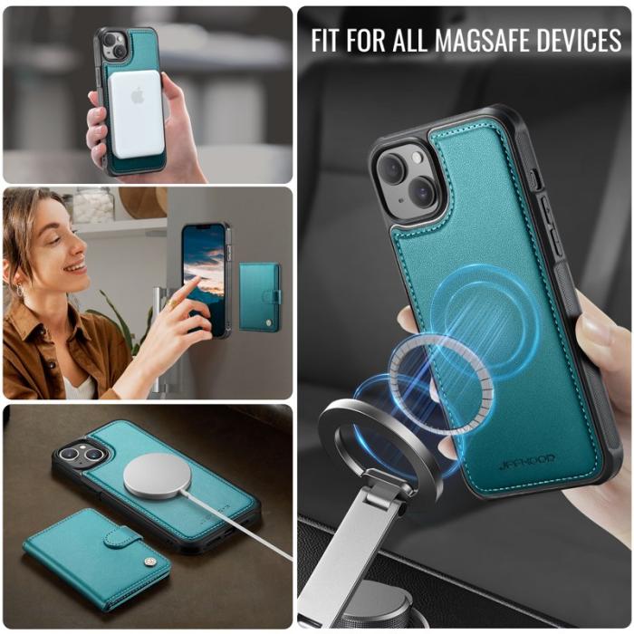 JEEHOOD - JEEHOOD J09 iPhone 15 Skal RFID Blocker Läder Grön