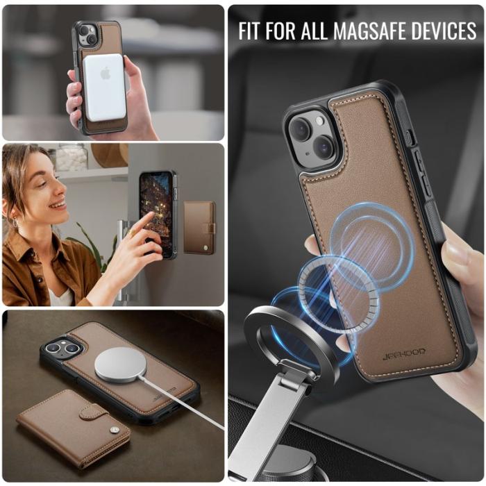 JEEHOOD - JEEHOOD J09 iPhone 15 Skal RFID Blocker Läder MagSafe - Brun