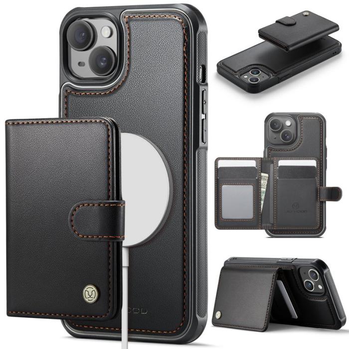 JEEHOOD - JEEHOOD J09 iPhone 15 Skal RFID Blocker Läder Svart