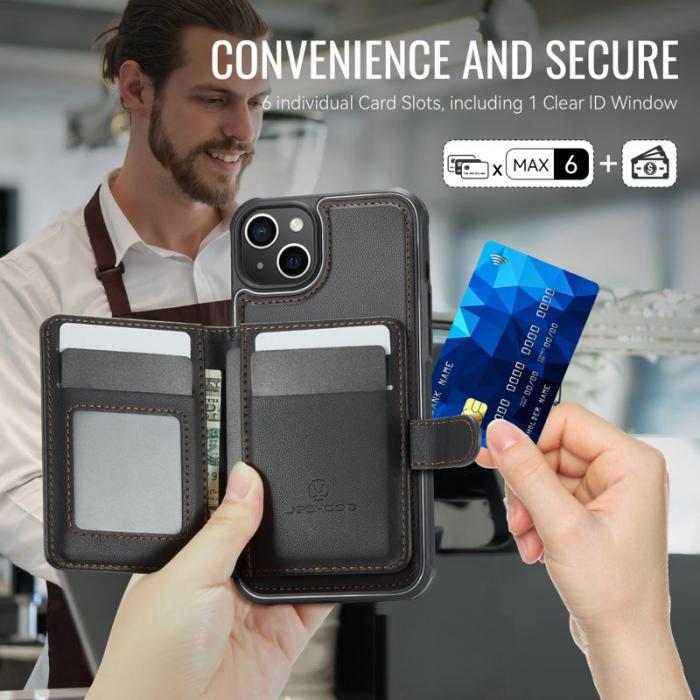 JEEHOOD - JEEHOOD J09 iPhone 15 Skal RFID Blocker Läder Svart