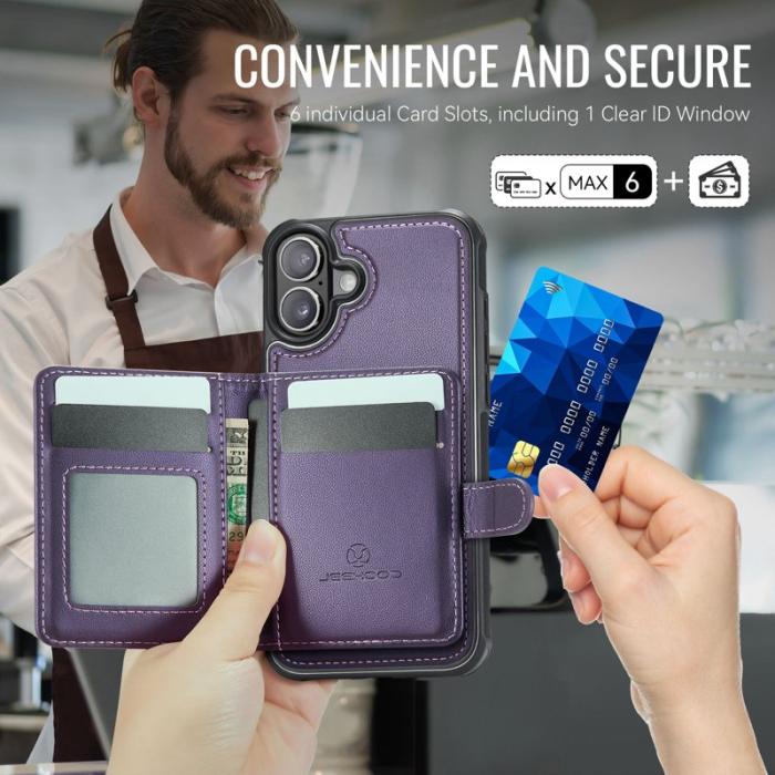 JEEHOOD - JEEHOOD J09 iPhone 16 Plus Skal Läder RFID MagSafe - Lila